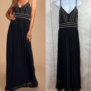 Lulus Beaded Glamorous Gala Black Embroidered Elegant Evening Gown Maxi Dress